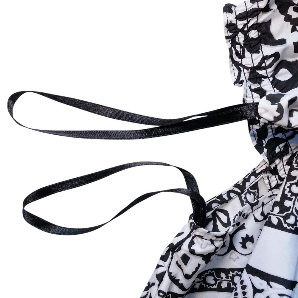White House Black Market Black and White Paisley Tie Front Blouse - Picture 8 of 12